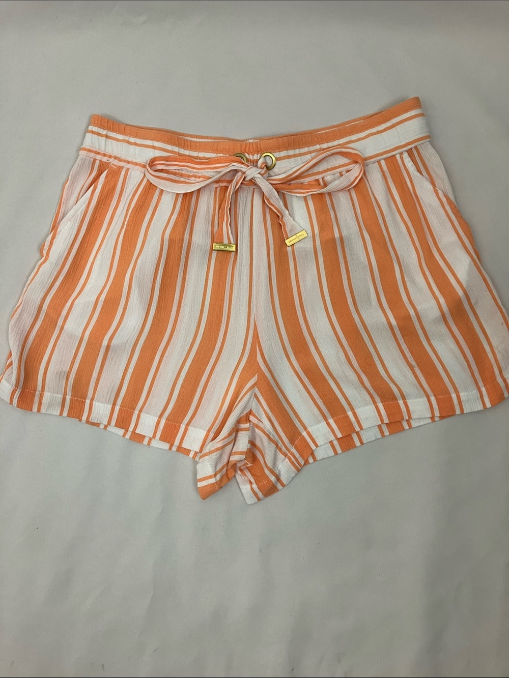 Michael Kors Orange & White Striped Drawstring Dress Shorts Woman’s Size Large